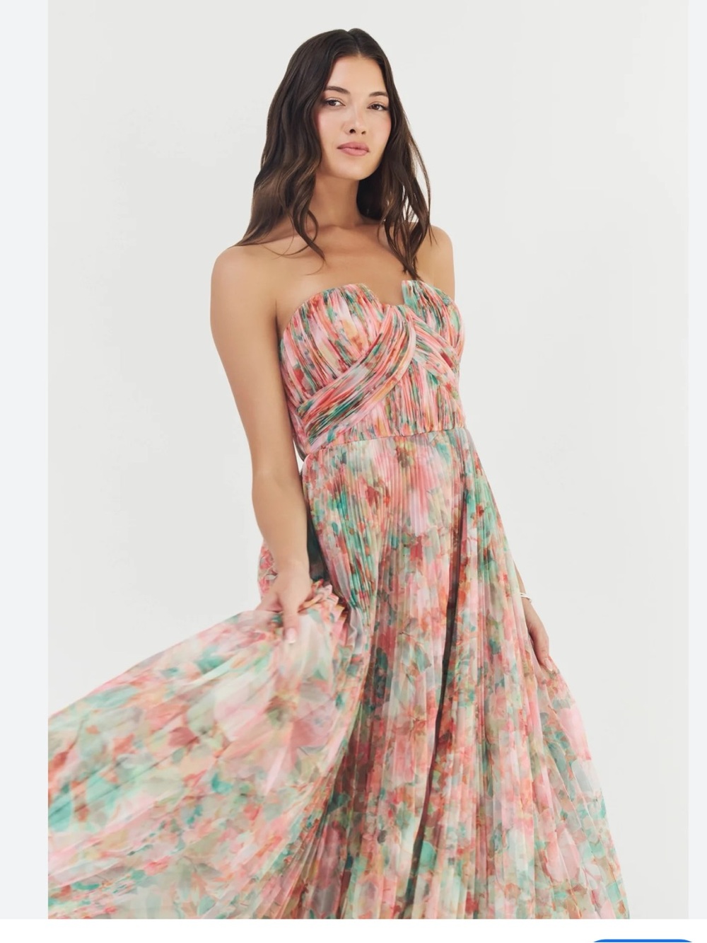 Hutch Corene Strapless Pleated Floral Maxi Dress